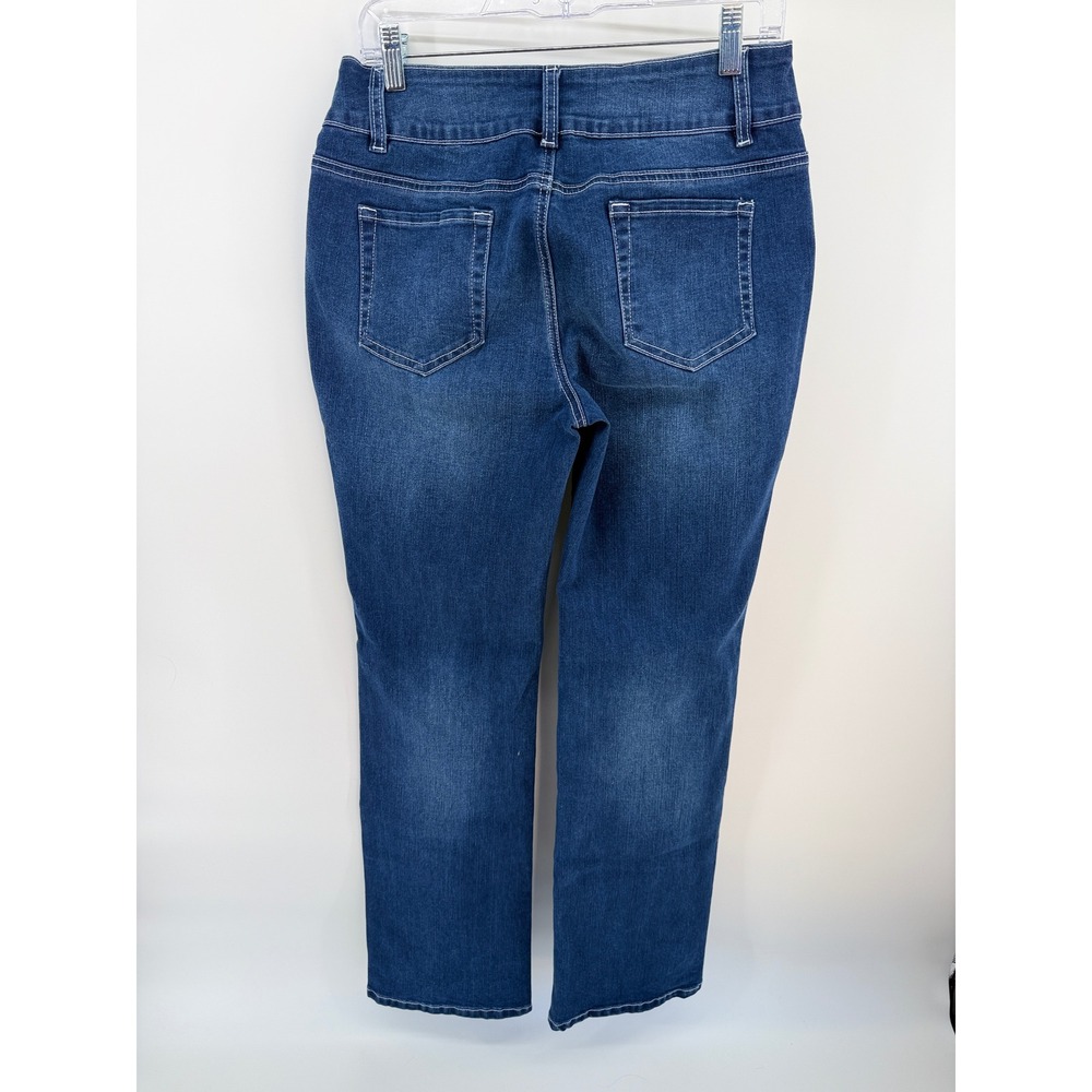 Flamingals Womens High Waisted Sailor Button Jeans Dark Wash Distressed Size L - Picture 2 of 9
